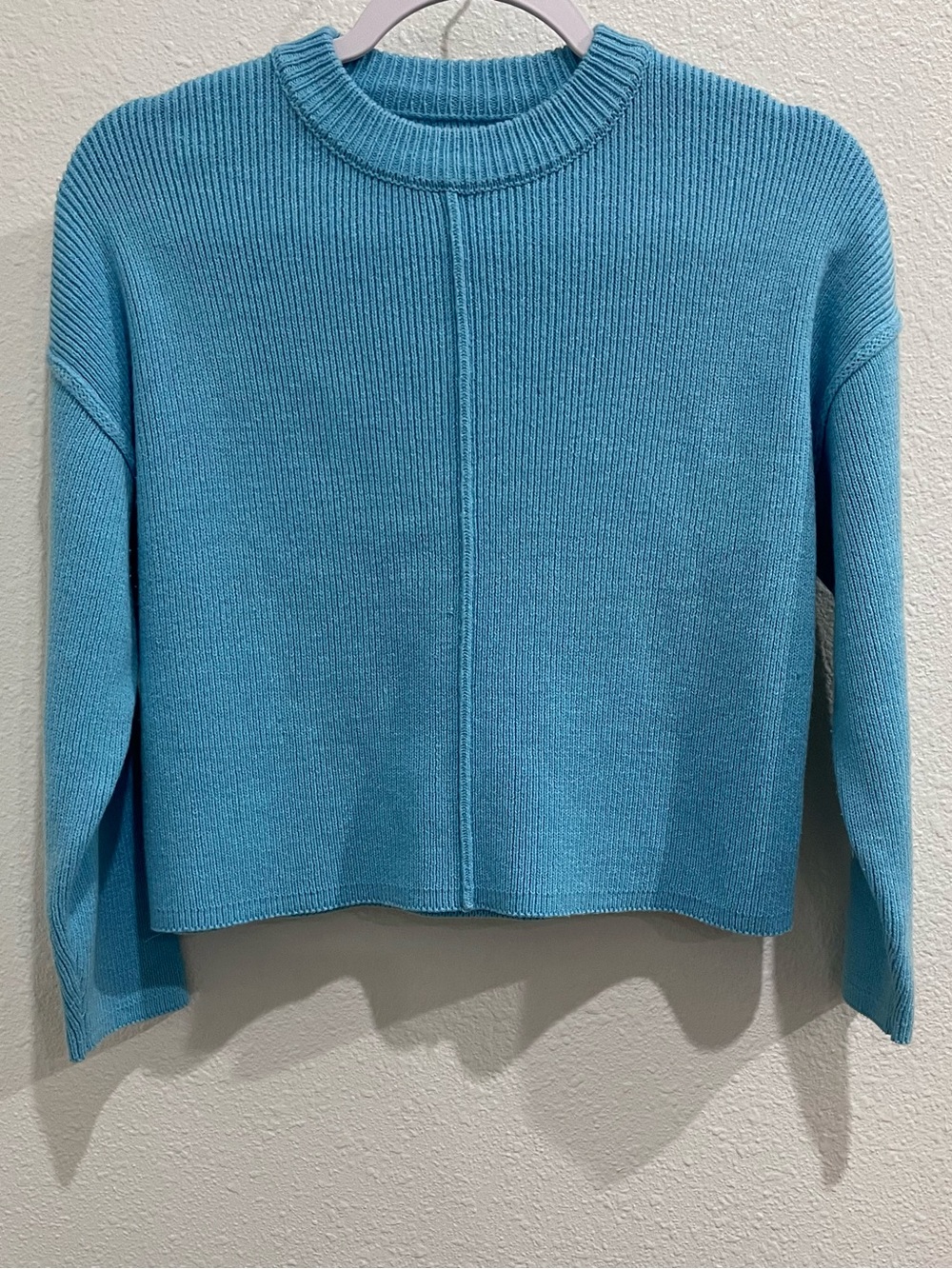 ASOS Blue Boxy Chunky Sweater Classic Knit Beach Casual Lounge Cropped